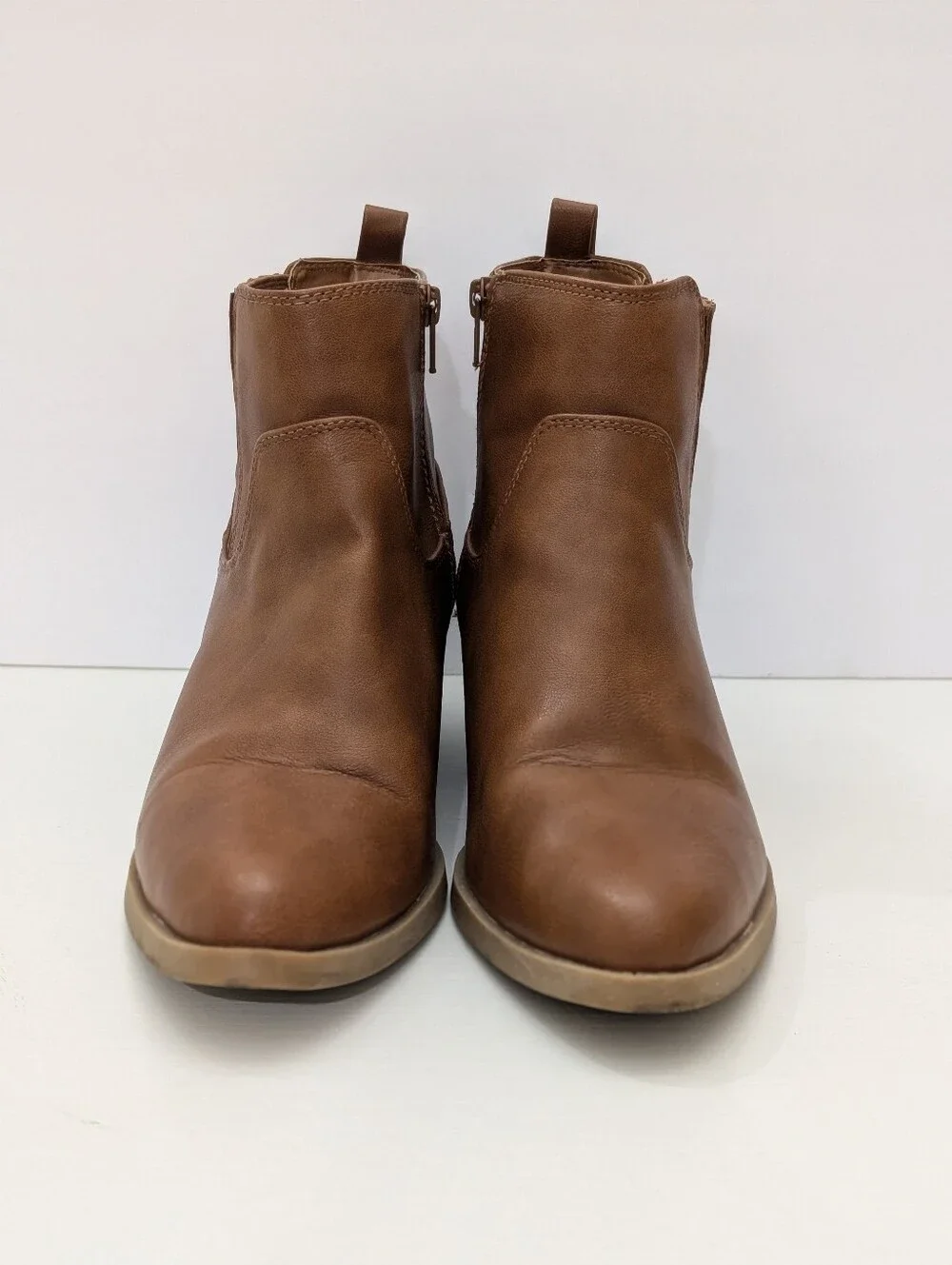 Old Navy Women Brown Faux Leather Western Ankle Boots Size 9 Booties Fall Casual